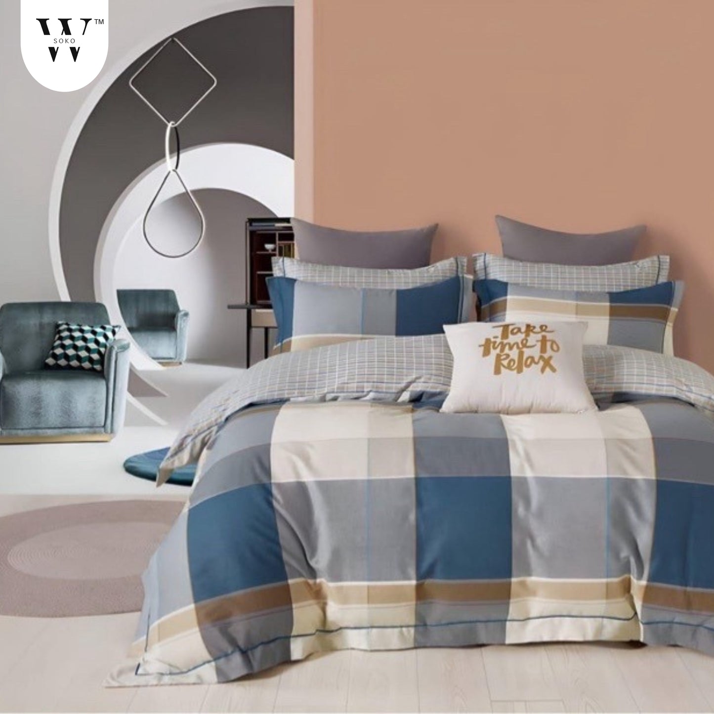 WSOKO 100% Cotton 400 TC Premium Super King Size Bedsheet for Double Bed (108 x 108 Inch) with 2 Pillow Covers Set (17 x 27 Inch) Designer Printed Bedsheet