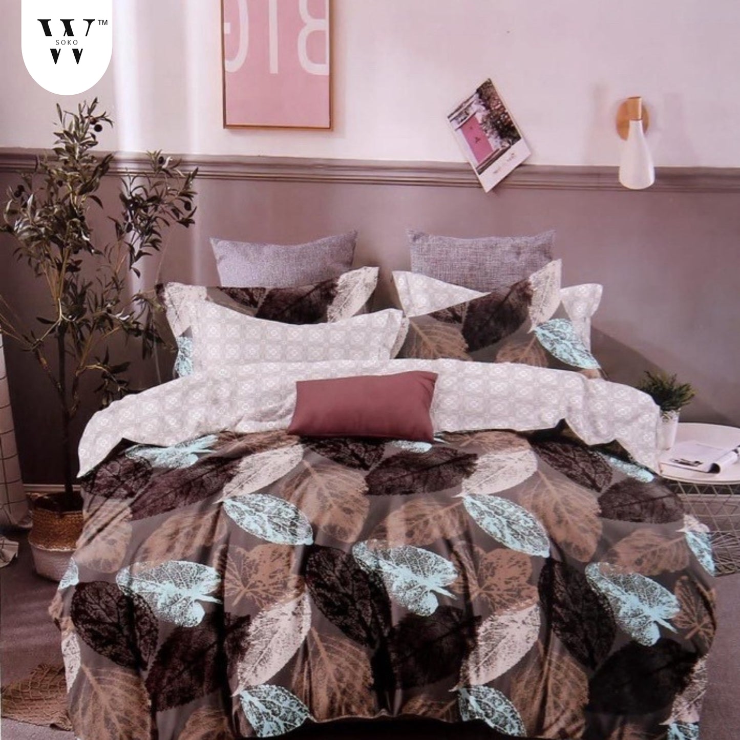 WSOKO 100% Cotton 400 TC Premium Super King Size Bedsheet for Double Bed (108 x 108 Inch) with 2 Pillow Covers Set (17 x 27 Inch) Designer Printed Bedsheet