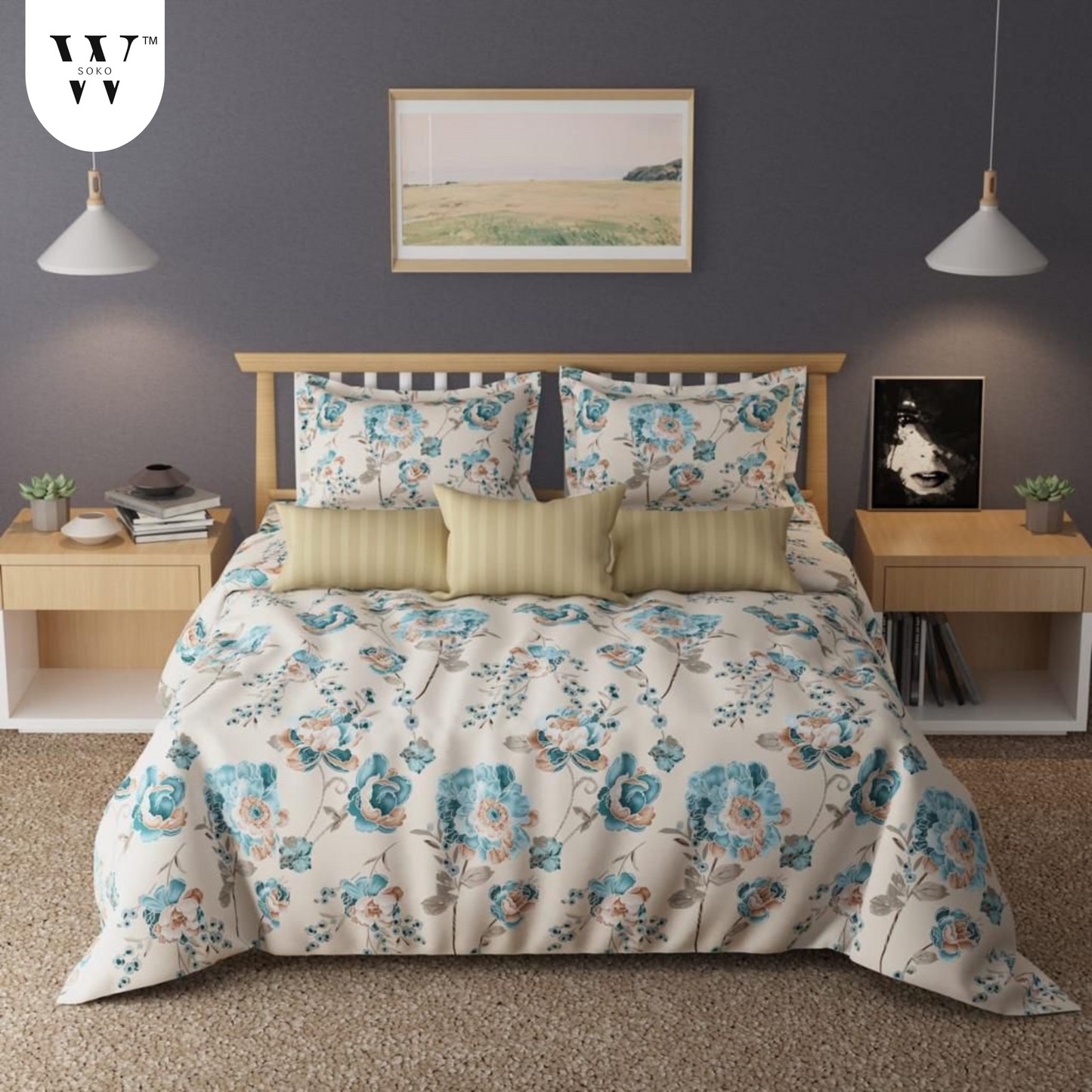 wsoko 300tc Soft Cotton Bedsheet for Double Bed, Size 90x100 inches with 2 Large Size Pillow Covers