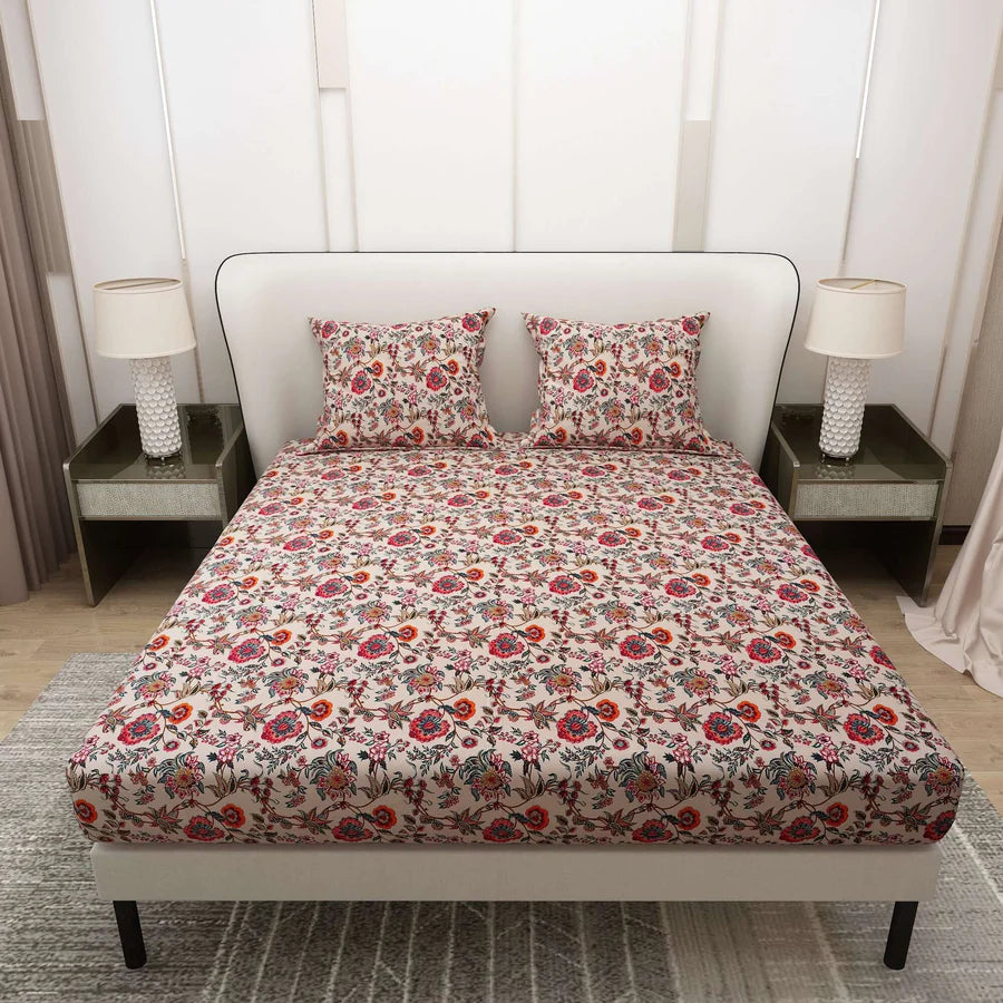 WSOKO 100% Cotton 400 TC Premium Super King Size Bedsheet for Double Bed (108 x 108 Inch) with 2 Pillow Covers Set (17 x 27 Inch) Designer Printed Bedsheet
