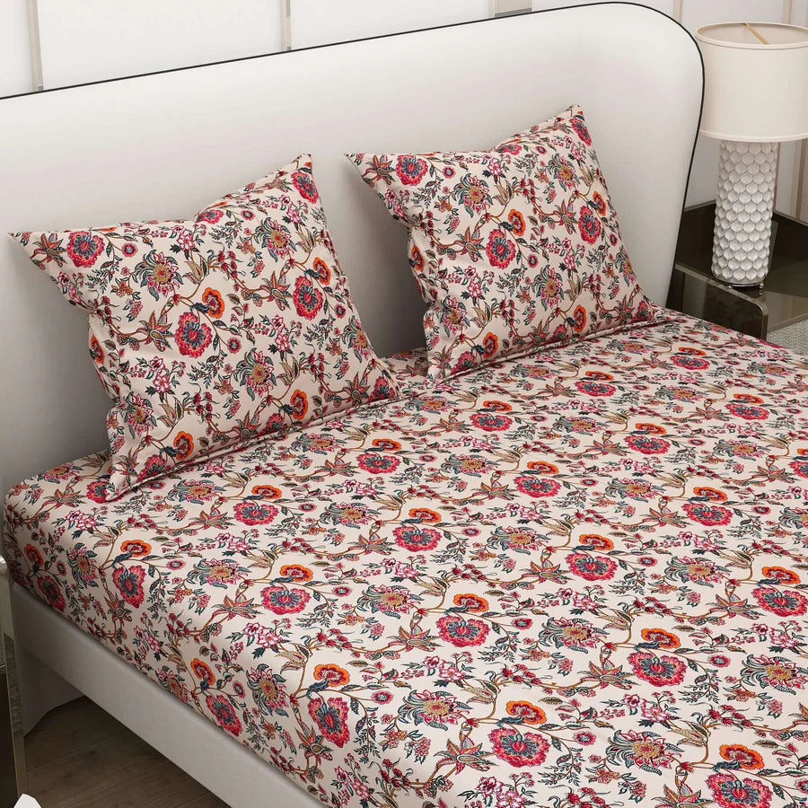 WSOKO 100% Cotton 400 TC Premium Super King Size Bedsheet for Double Bed (108 x 108 Inch) with 2 Pillow Covers Set (17 x 27 Inch) Designer Printed Bedsheet