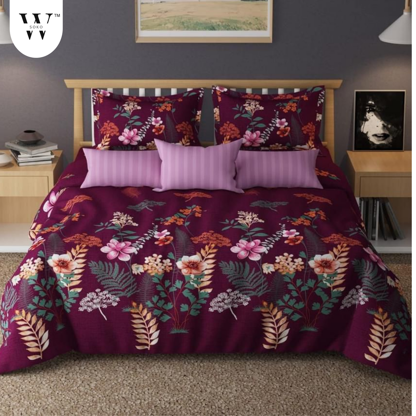 wsoko 300tc Soft Cotton Bedsheet for Double Bed, Size 90x100 inches with 2 Large Size Pillow Covers