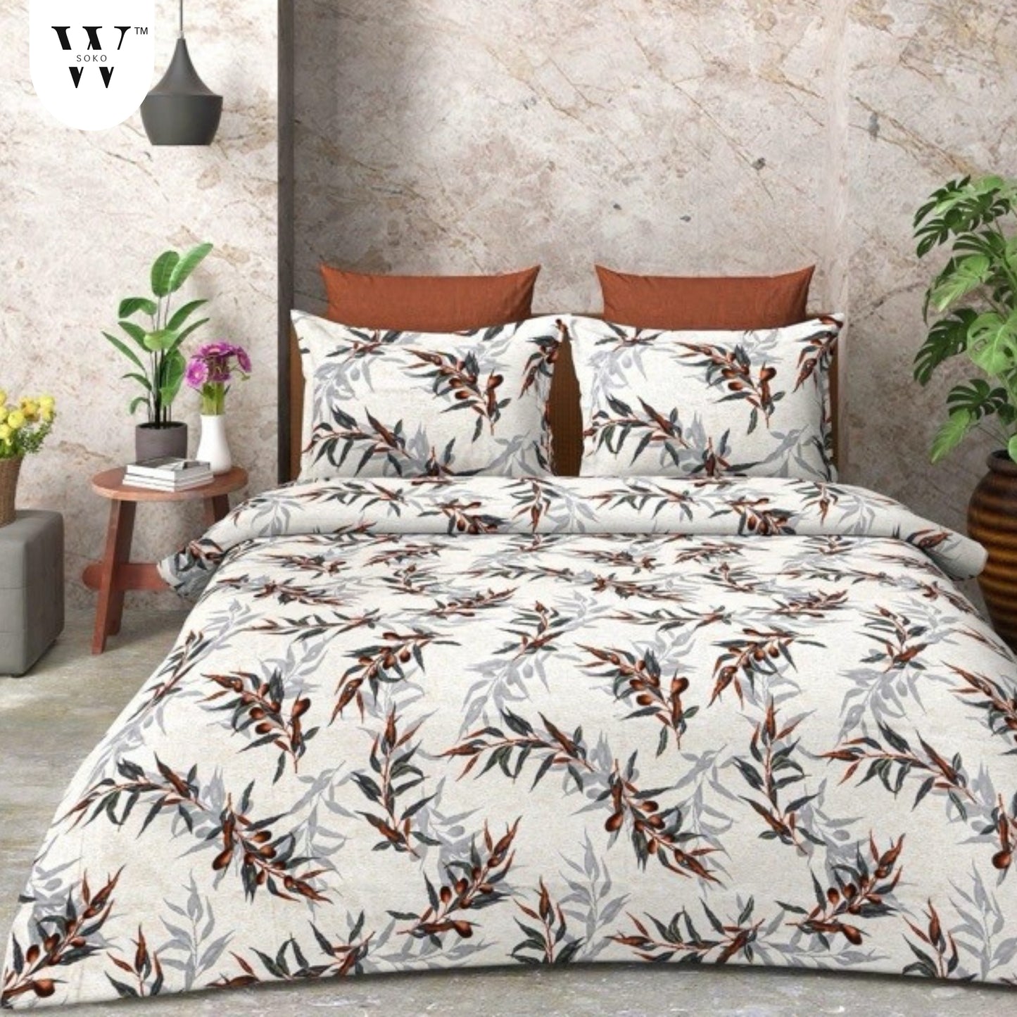 wsoko 300tc Soft Cotton Bedsheet for Double Bed, Size 90x100 inches with 2 Large Size Pillow Covers