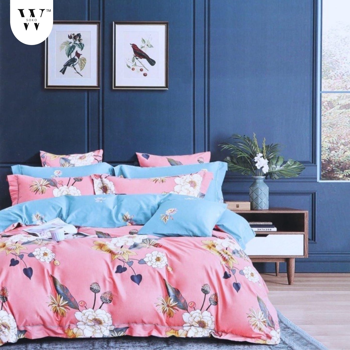 WSOKO 100% Cotton 400 TC Premium Super King Size Bedsheet for Double Bed (108 x 108 Inch) with 2 Pillow Covers Set (17 x 27 Inch) Designer Printed Bedsheet