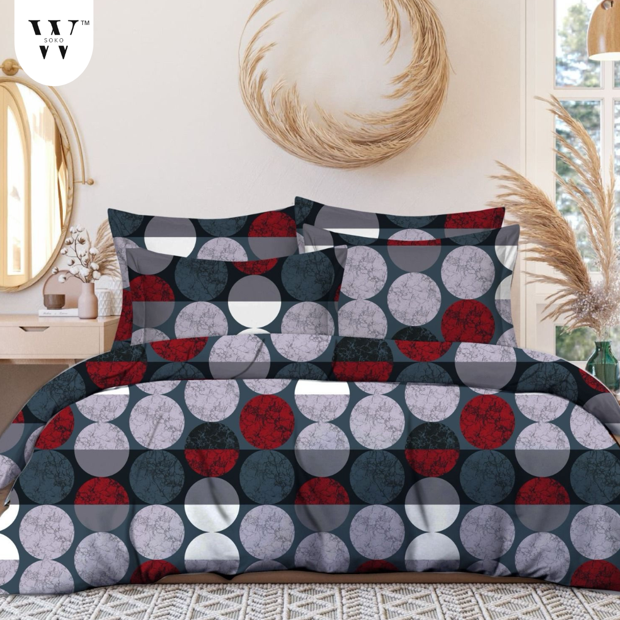 WSOKO 100% Cotton 400 TC Premium Super King Size Bedsheet for Double Bed (108 x 108 Inch) with 2 Pillow Covers Set (17 x 27 Inch) Designer Printed Bedsheet