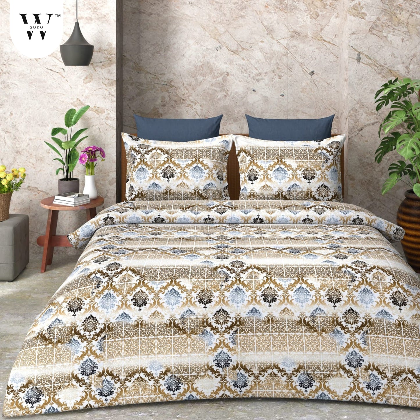 W-SOKO Floral Print 240 TC Microfiber Single Bed Bedsheet with 1 Pillow Covers (Size- 60 x 90 Inch)