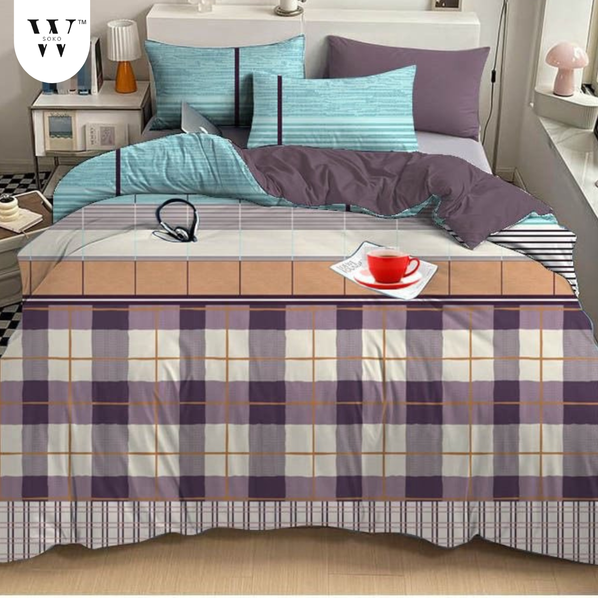 WSOKO 100% Cotton 400 TC Premium Super King Size Bedsheet for Double Bed (108 x 108 Inch) with 2 Pillow Covers Set (17 x 27 Inch) Designer Printed Bedsheet