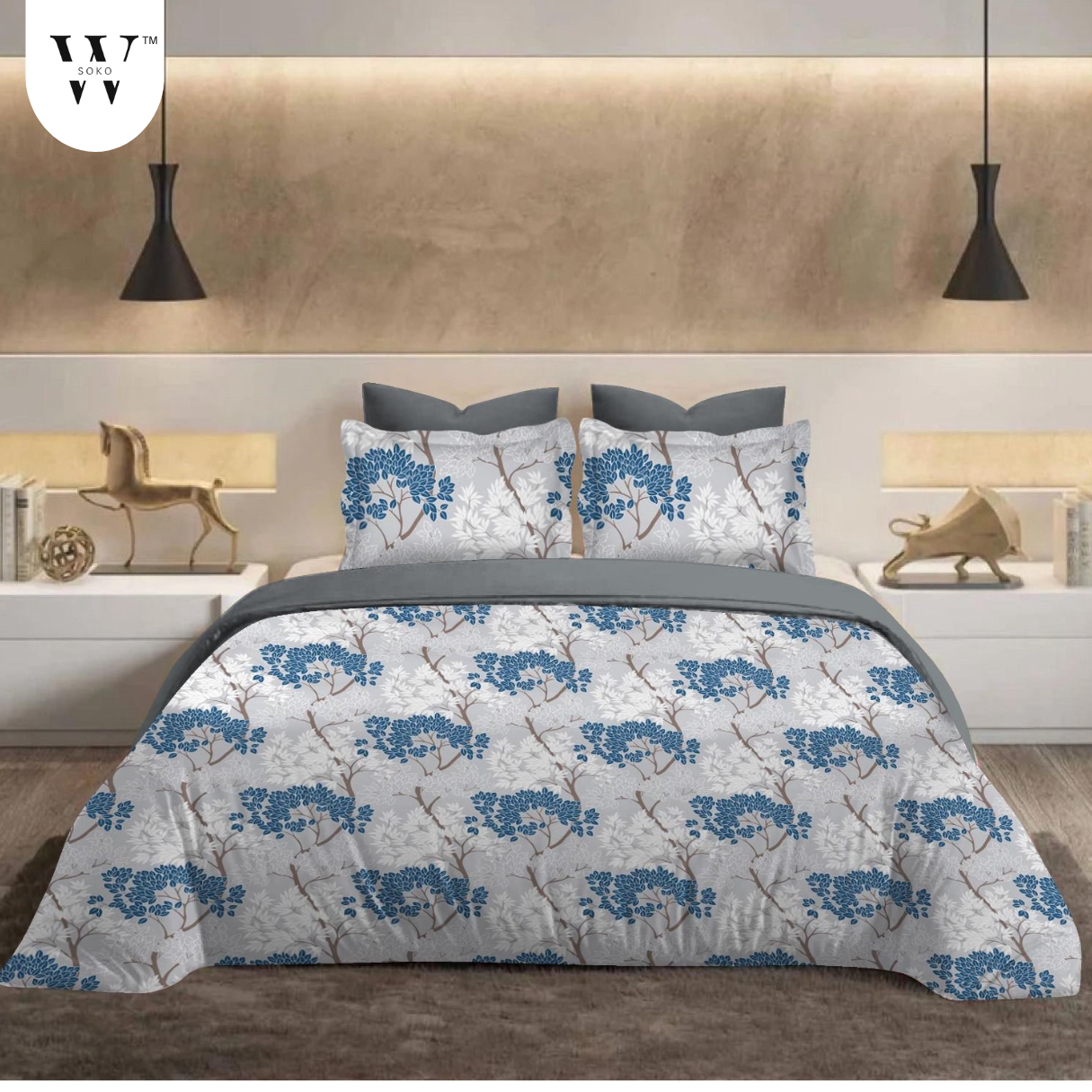 WSOKO 100% Cotton 400 TC Premium Super King Size Bedsheet for Double Bed (108 x 108 Inch) with 2 Pillow Covers Set (17 x 27 Inch) Designer Printed Bedsheet