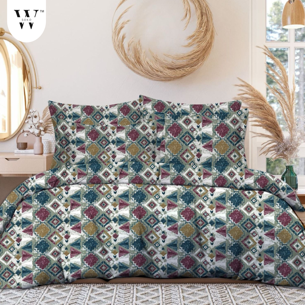 WSOKO 100% Cotton 400 TC Premium Super King Size Bedsheet for Double Bed (108 x 108 Inch) with 2 Pillow Covers Set (17 x 27 Inch) Designer Printed Bedsheet