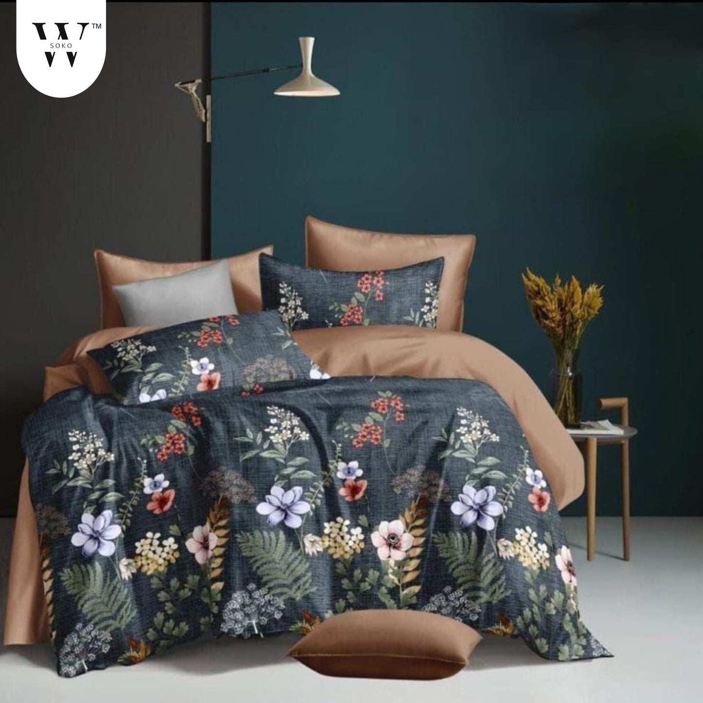 W-SOKO Floral Print 240 TC Microfiber Single Bed Bedsheet with 1 Pillow Covers (Size- 60 x 90 Inch)