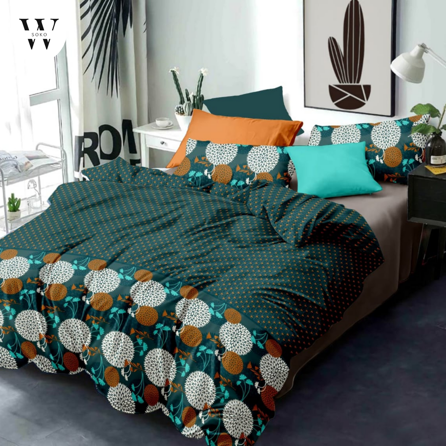 WSOKO 100% Cotton 400 TC Premium Super King Size Bedsheet for Double Bed (108 x 108 Inch) with 2 Pillow Covers Set (17 x 27 Inch) Designer Printed Bedsheet
