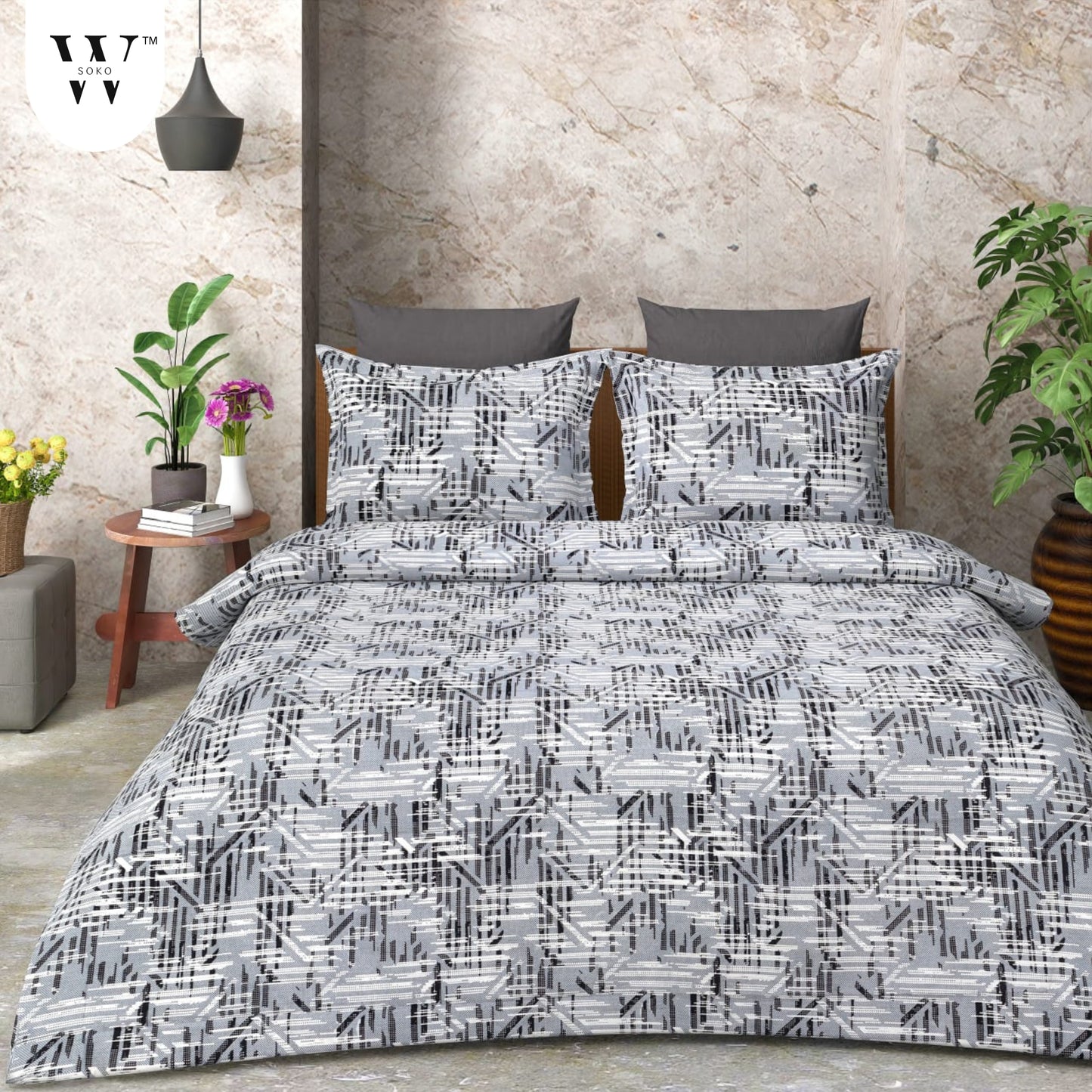 W-SOKO Floral Print 240 TC Microfiber Single Bed Bedsheet with 1 Pillow Covers (Size- 60 x 90 Inch)