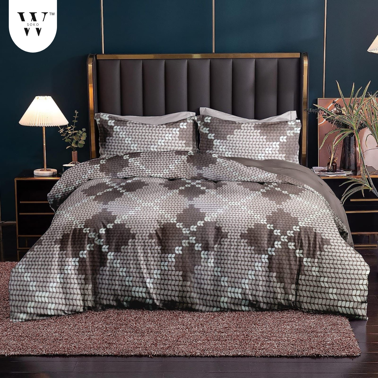 WSOKO 100% Cotton 400 TC Premium Super King Size Bedsheet for Double Bed (108 x 108 Inch) with 2 Pillow Covers Set (17 x 27 Inch) Designer Printed Bedsheet