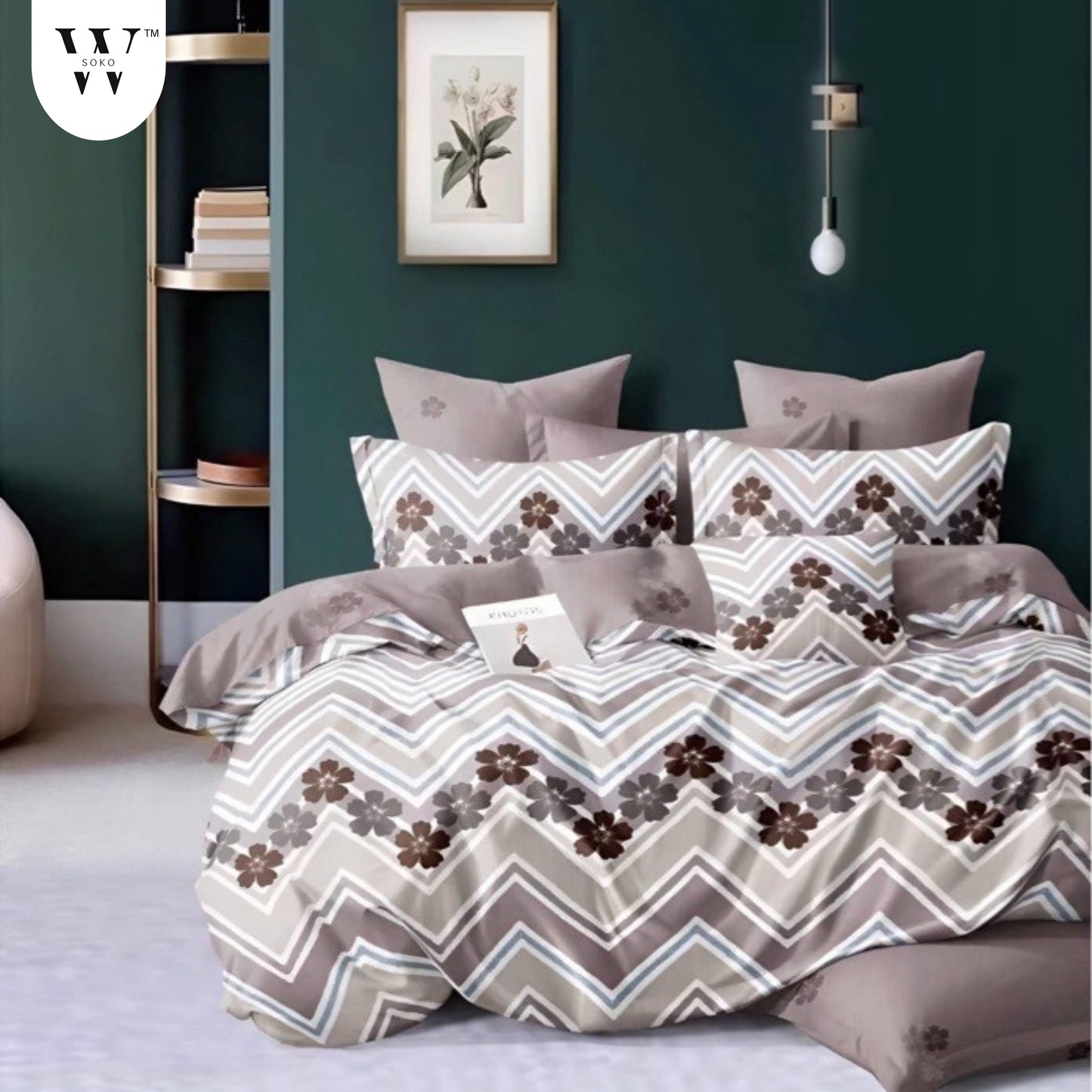 WSOKO 100% Cotton 400 TC Premium Super King Size Bedsheet for Double Bed (108 x 108 Inch) with 2 Pillow Covers Set (17 x 27 Inch) Designer Printed Bedsheet