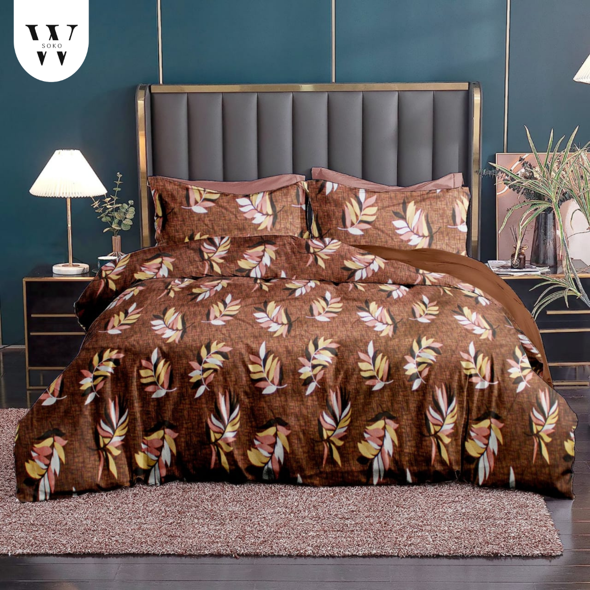 Thread Count Premium Cotton Queen Size Printed Double Bedsheet with Two Pillow Covers for Home 90 Inches x 100 Inches