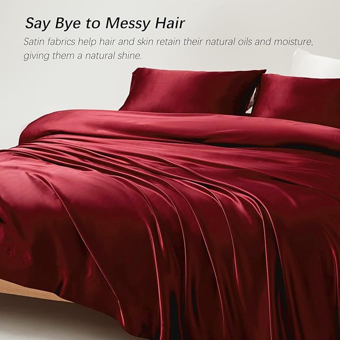Cloth Fusion Satin Bedsheet for King Size Bed, Perfect for Romantic Night, Excellent Gift for All Celebrations, Set of 1 Satin Sheet 108"X108" & 2 Pillow Covers (Crimson Red 300 TC