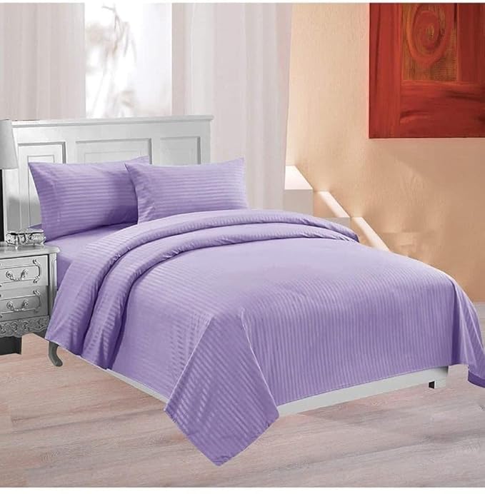 WSOKO Microfiber Satin Striped Bedsheet 400TC | Double Bedsheets for Double Size Bed | Solid Color Bed Sheets Flat Sheets Size (90x100) inch + 2 Pillow Cover (28x18) inch