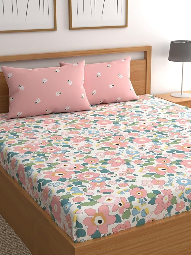 WSOKO Cotton 3 Piece Bed Sheet (1 Flat Sheet & 2 Pillowcase) Hotel Luxury Bed Sheets - Extra Soft Easy Fit - Breathable & Cooling Sheets King Size B&B (108"X108