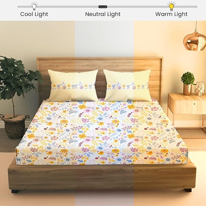 100% Cotton Bed Sheet for King Size Bed, 1 King Size Bed Sheet (108x108 Inches) with 2 Pillow Covers, Premium 240 TC Bedsheet for Double Bed King Size