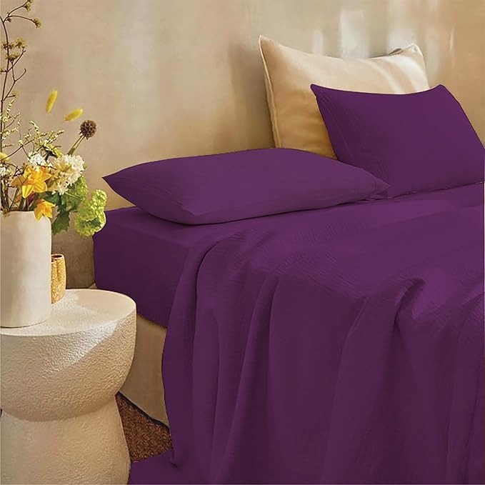 WSOKO 300 TC 100% Cotton Satin Stripe Single Bed Sheet - Premium Hotel Bedsheet and 2 Pillow Covers Set for Hotels, Guest House & B&B (108"X108"