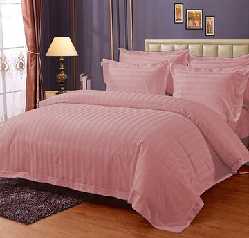 WSOKO 400TC Luxury Collection Satin Silky Super Soft Solid Color Stripes 1 Piece X-Large 108"x108" Double Bed King Size Bedsheets with 2 Pillow Covers-Peach