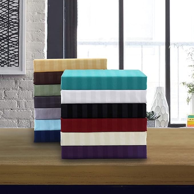 WSOKO Microfiber Satin Striped Bedsheet 400TC | Double Bedsheets for Double Size Bed | Solid Color Bed Sheets Flat Sheets Size (90x100) inch + 2 Pillow Cover (28x18) inch