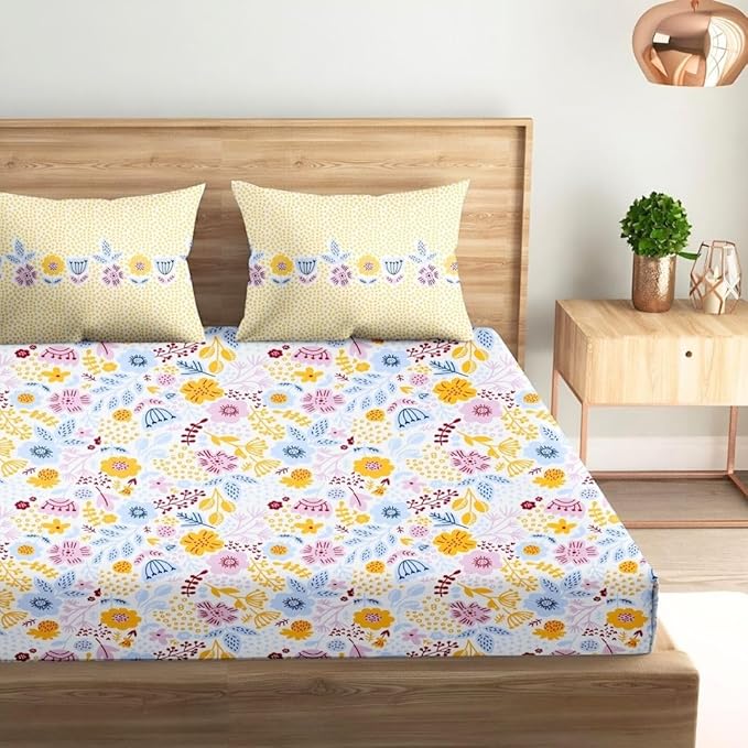 100% Cotton Bed Sheet for King Size Bed, 1 King Size Bed Sheet (108x108 Inches) with 2 Pillow Covers, Premium 240 TC Bedsheet for Double Bed King Size