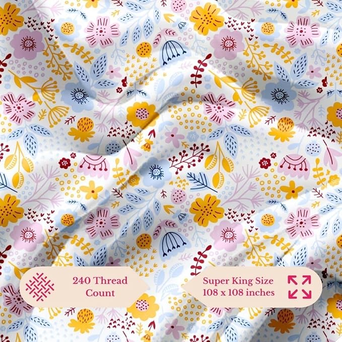 100% Cotton Bed Sheet for King Size Bed, 1 King Size Bed Sheet (108x108 Inches) with 2 Pillow Covers, Premium 240 TC Bedsheet for Double Bed King Size