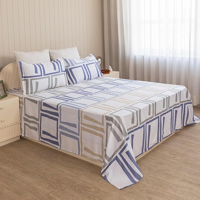Size Bedsheet | Cotton Flat Sheet with Two Pillow Covers | 210 TC | Super Soft All-Season Bed Sheet for King Size Bed (108 x 108 Inches / 274 x 274 cm, Modern Maze)
