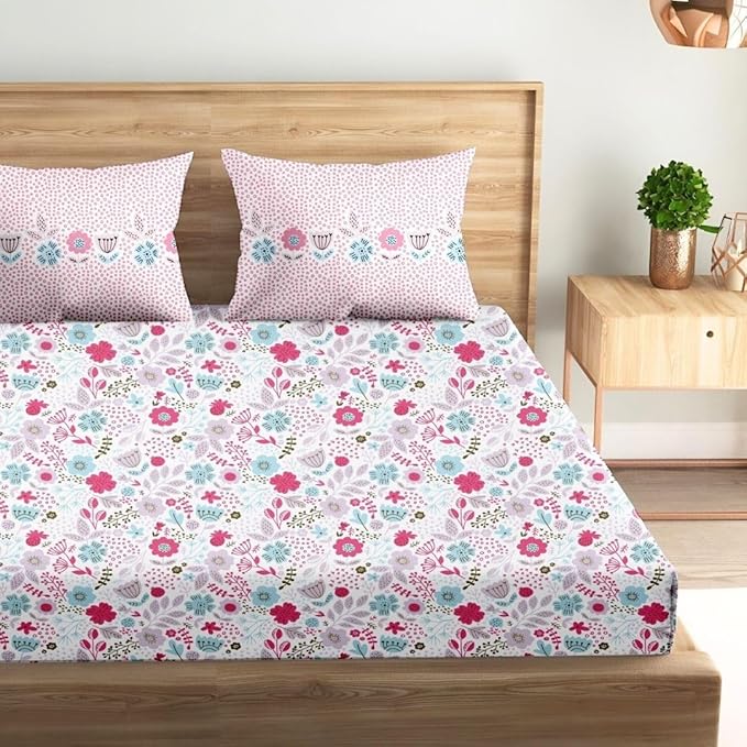 100% Cotton Bed Sheet for King Size Bed, 1 King Size Bed Sheet (108x108 Inches) with 2 Pillow Covers, Premium 240 TC Bedsheet for Double Bed King Size