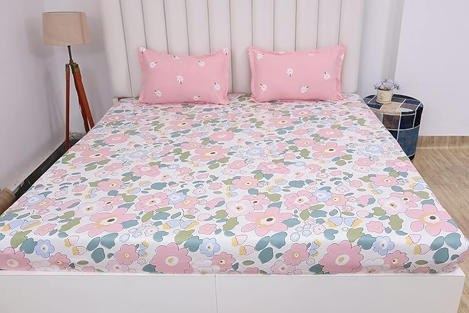 WSOKO Cotton 3 Piece Bed Sheet (1 Flat Sheet & 2 Pillowcase) Hotel Luxury Bed Sheets - Extra Soft Easy Fit - Breathable & Cooling Sheets King Size B&B (108"X108