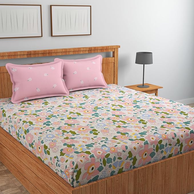 WSOKO Cotton 3 Piece Bed Sheet (1 Flat Sheet & 2 Pillowcase) Hotel Luxury Bed Sheets - Extra Soft Easy Fit - Breathable & Cooling Sheets King Size B&B (108"X108