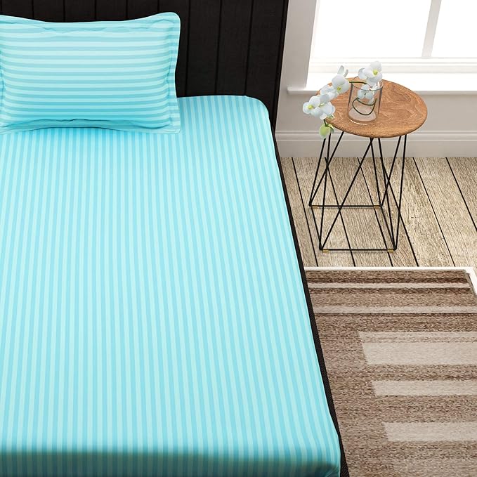 WSOKO Microfiber Satin Striped Bedsheet 400TC | Double Bedsheets for Double Size Bed | Solid Color Bed Sheets Flat Sheets Size (90x100) inch + 2 Pillow Cover (28x18) inch