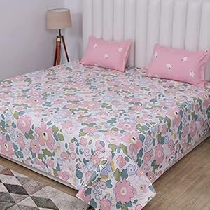WSOKO Bedsheet King Size 100% Pure Cotton 300TC Bed Sheet with 2 Pillow Covers, Super Soft Cozy Bedsheets Set,108X108 Inches/ 9Ftx9Ft (Blossom