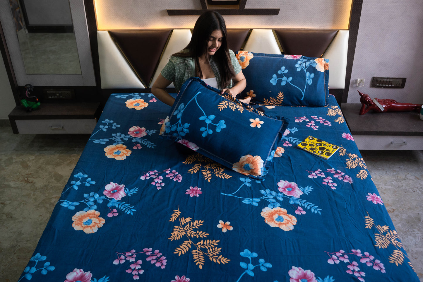 W-SOKO'100% Cotton Queen Size Bedsheet For Double Bed, 1 Cotton Bed Sheet Double Bed (90 X 100 Inches) With 2 Pillow Covers