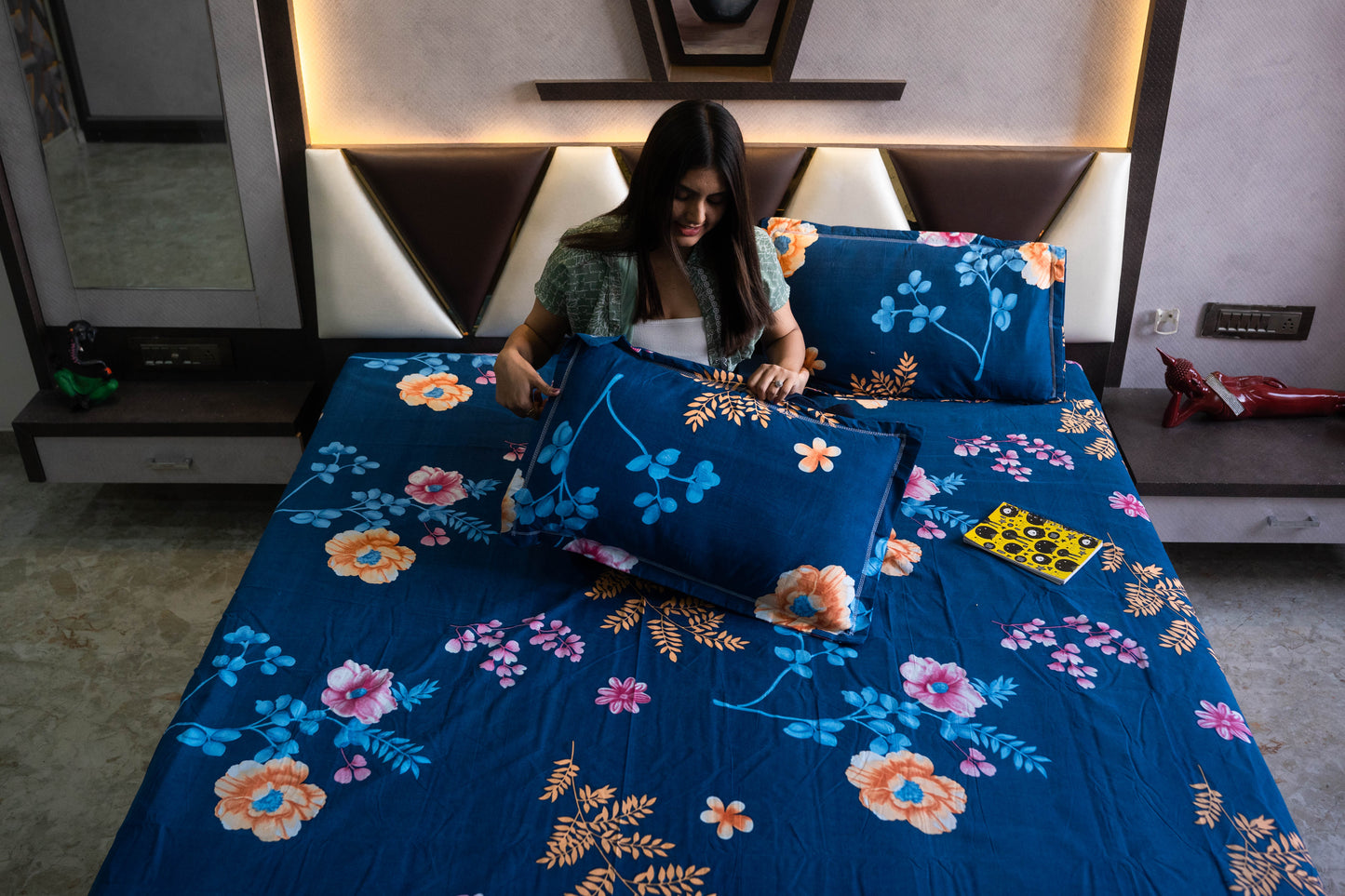 W-SOKO'100% Cotton Queen Size Bedsheet For Double Bed, 1 Cotton Bed Sheet Double Bed (90 X 100 Inches) With 2 Pillow Covers