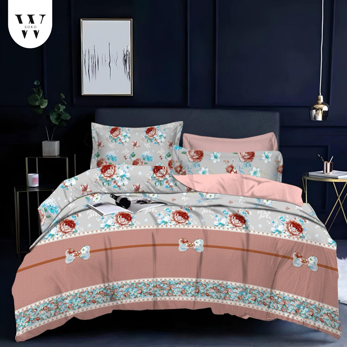 Thread Count Premium Cotton Queen Size Printed Double Bedsheet with Two Pillow Covers for Home 90 Inches x 100 Inches