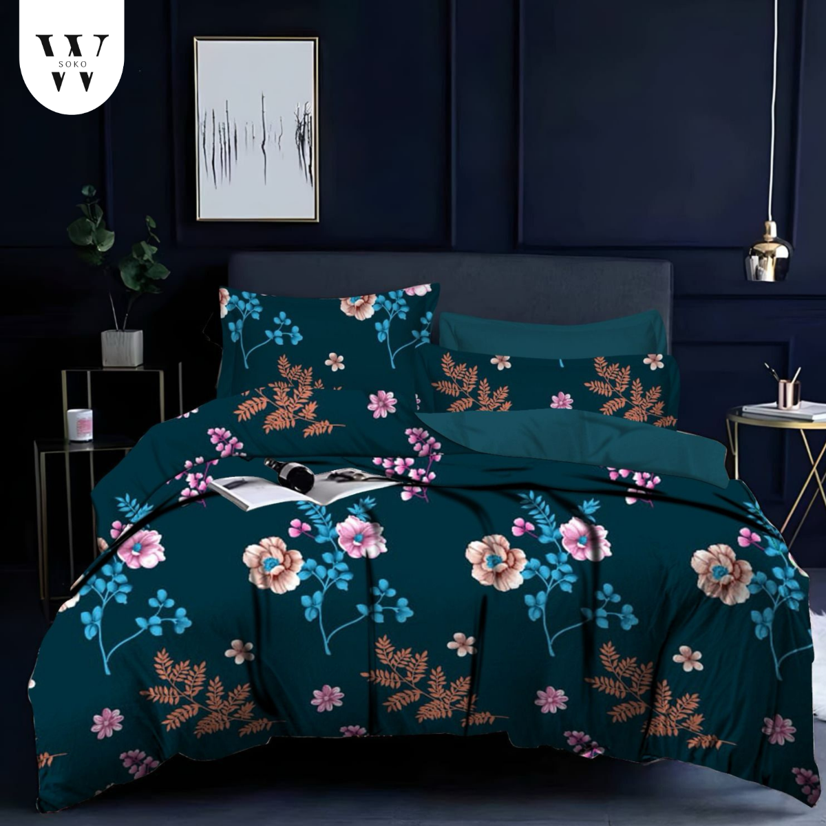 Thread Count Premium Cotton Queen Size Printed Double Bedsheet with Two Pillow Covers for Home 90 Inches x 100 Inches