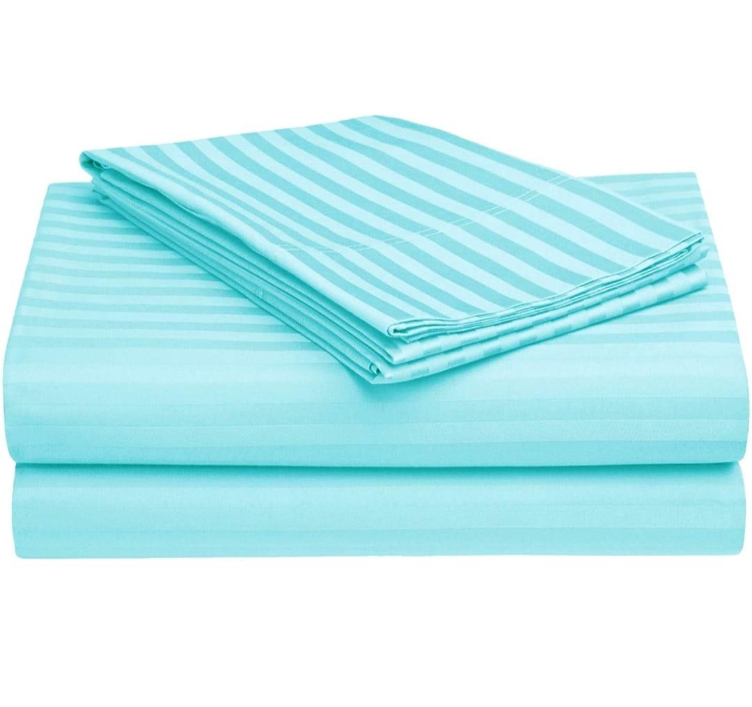 WSOKO Microfiber Satin Striped Bedsheet 400TC | Double Bedsheets for Double Size Bed | Solid Color Bed Sheets Flat Sheets Size (90x100) inch + 2 Pillow Cover (28x18) inch