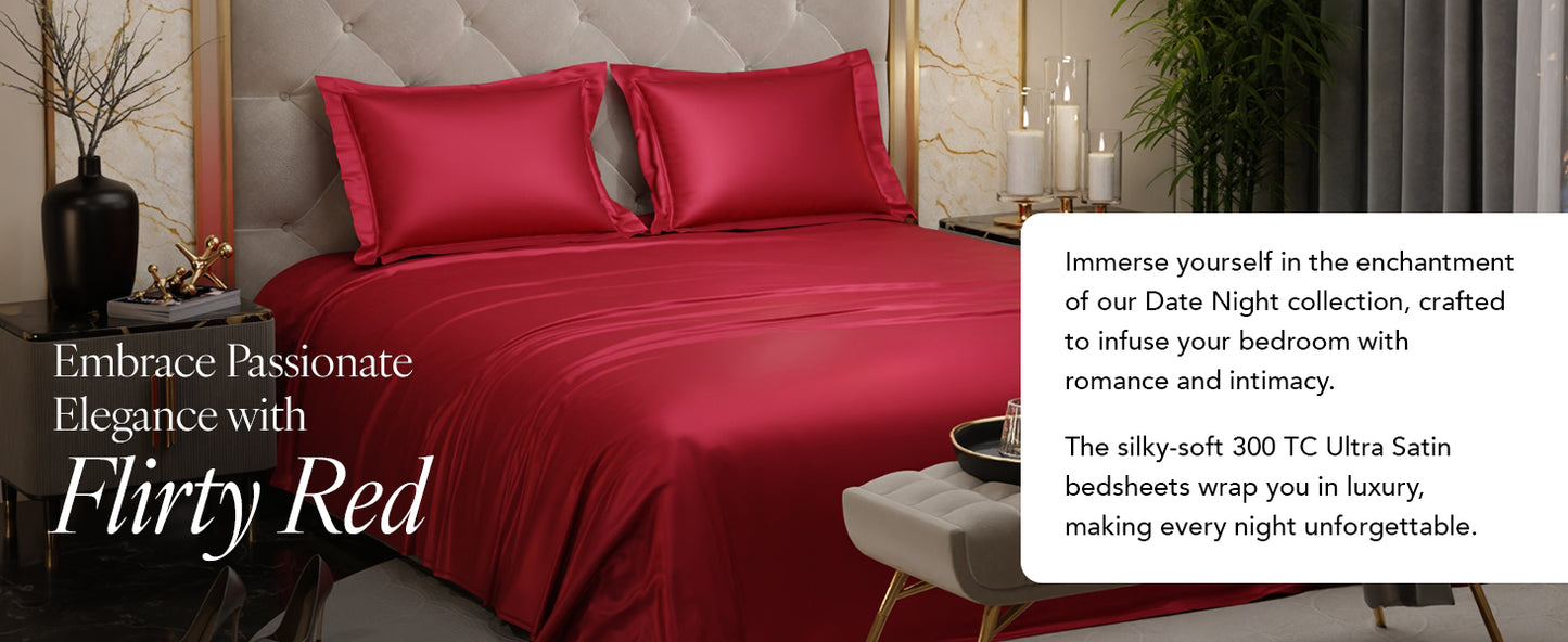 Cloth Fusion Satin Bedsheet for King Size Bed, Perfect for Romantic Night, Excellent Gift for All Celebrations, Set of 1 Satin Sheet 108"X108" & 2 Pillow Covers (Crimson Red 300 TC