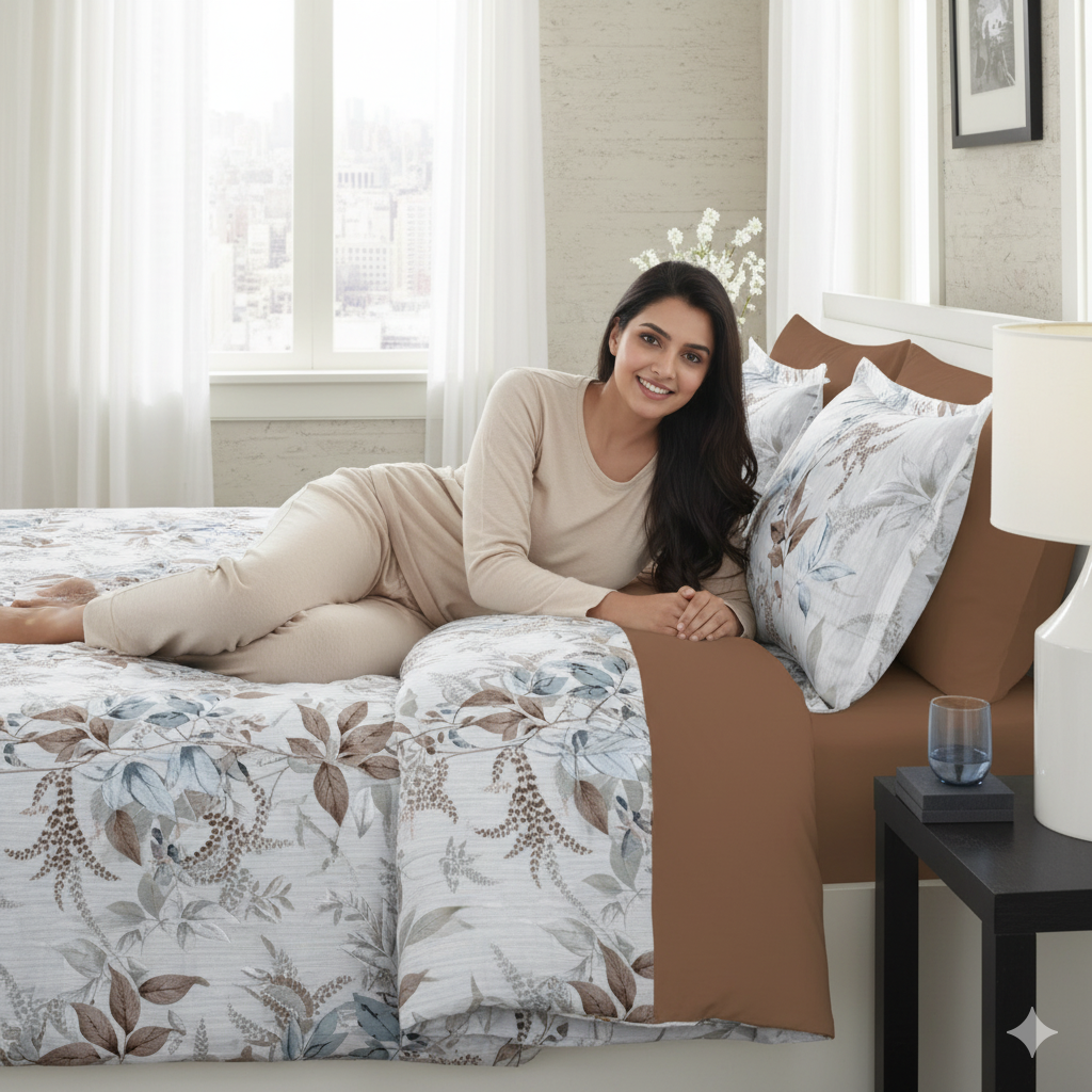 &nbsp;WSOKO Cotton Print Bedsheet,500 Thread Count Super King Size With Two Pillow Cases(Mauve),500 TC