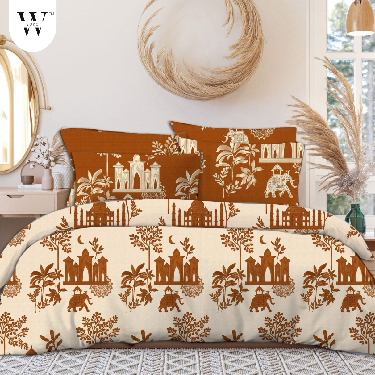 WSOKO 100% Cotton 400 TC Premium Super King Size Bedsheet for Double Bed (108 x 108 Inch) with 2 Pillow Covers Set (17 x 27 Inch) Designer Printed Bedsheet