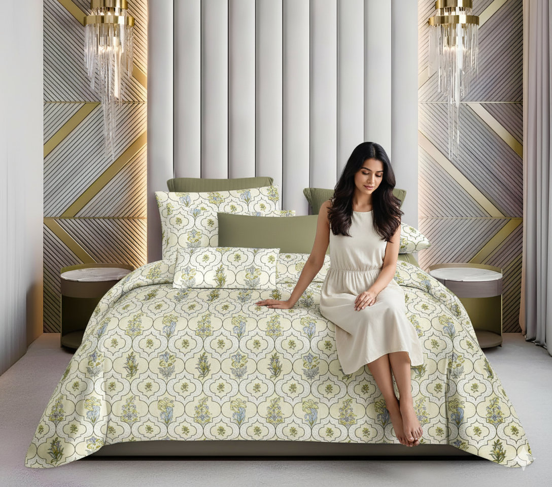 WSOKO 500 TC King Size Bedsheet – 100% Pure Cotton, 108x108 Inches, Floral Print Bedding Set with 2 Pillow Covers | Soft, Breathable & Cozy Flat Sheet – Exotic Wings (Multicolor)