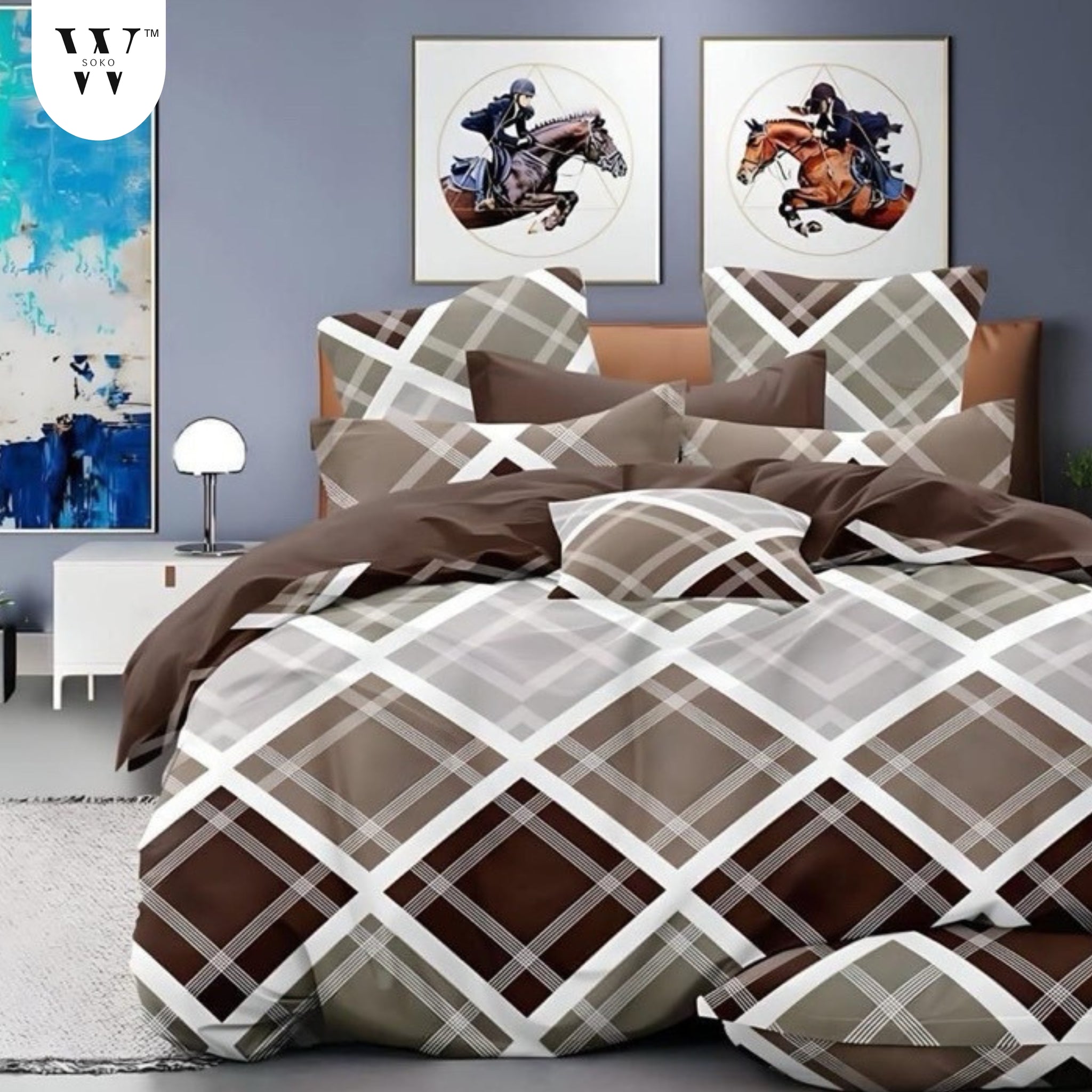 WSOKO 100% Cotton 400 TC Premium Super King Size Bedsheet for Double Bed (108 x 108 Inch) with 2 Pillow Covers Set (17 x 27 Inch) Designer Printed Bedsheet