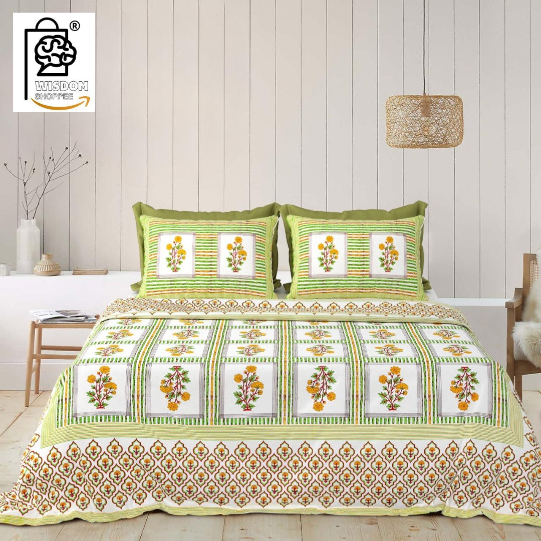 WSOKO COTTON Jaipur Weaves Bedsheet King Size 100% Pure Cotton 400TC Bed Sheet with 2 Pillow Covers, Super Soft Cozy Bedsheets Set,108x108 inches/ 9ftx9ft (Floral&nbsp; Super King)