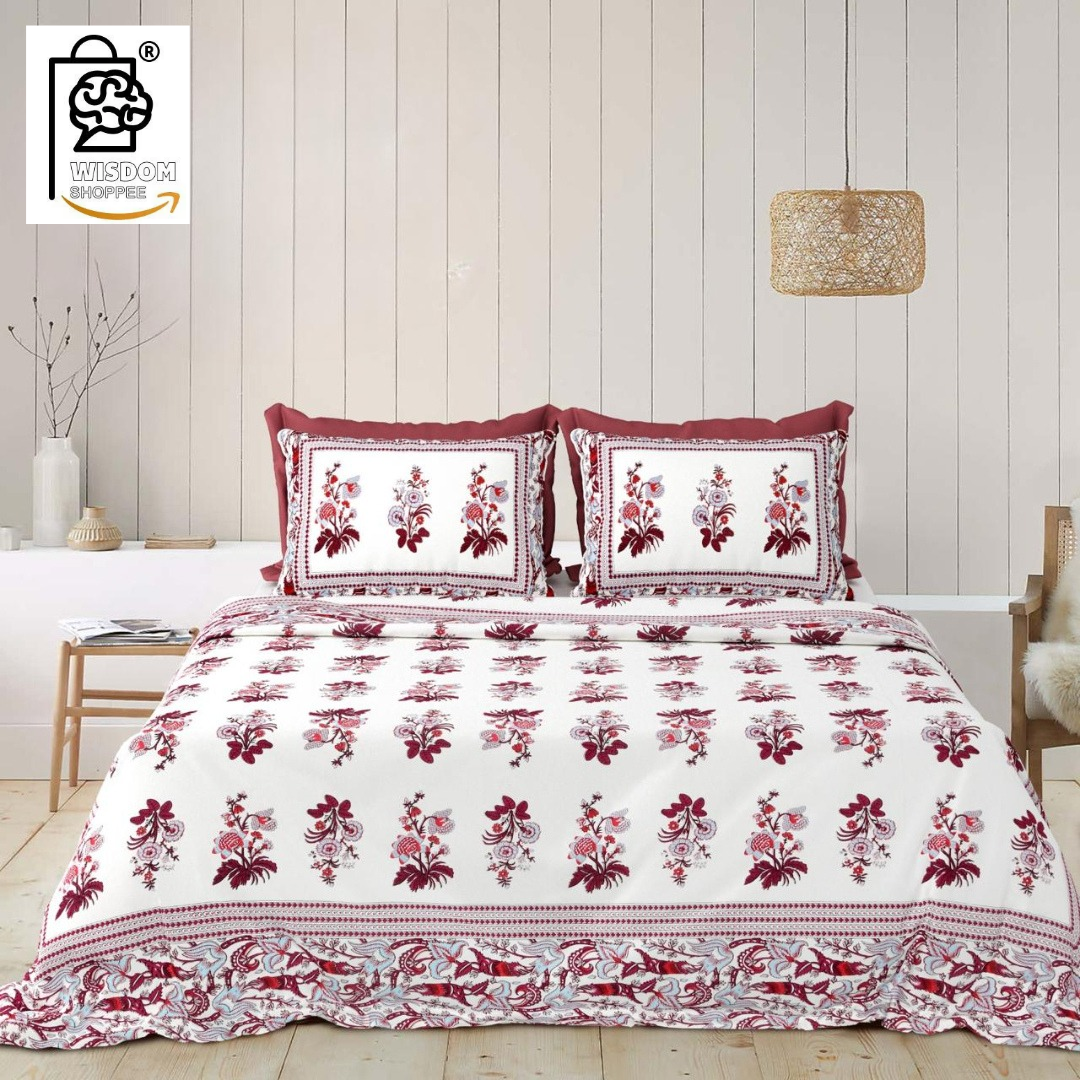 WSOKO COTTON Jaipur Weaves Bedsheet King Size 100% Pure Cotton 400TC Bed Sheet with 2 Pillow Covers, Super Soft Cozy Bedsheets Set,108x108 inches/ 9ftx9ft (Floral&nbsp; Super King)
