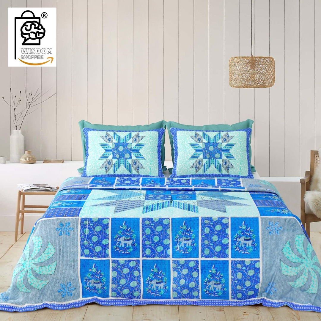 WSOKO COTTON Jaipur Weaves Bedsheet King Size 100% Pure Cotton 400TC Bed Sheet with 2 Pillow Covers, Super Soft Cozy Bedsheets Set,108x108 inches/ 9ftx9ft (Floral&nbsp; Super King)