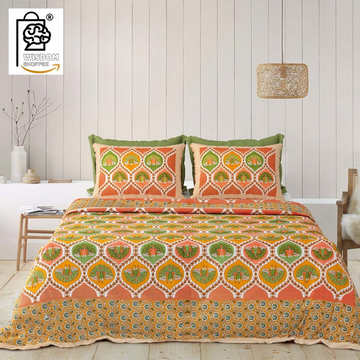 WSOKO COTTON Jaipur Weaves Bedsheet King Size 100% Pure Cotton 400TC Bed Sheet with 2 Pillow Covers, Super Soft Cozy Bedsheets Set,108x108 inches/ 9ftx9ft (Floral&nbsp; Super King)