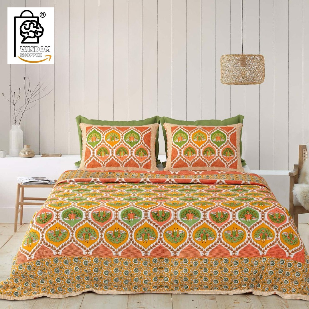 WSOKO COTTON Jaipur Weaves Bedsheet King Size 100% Pure Cotton 400TC Bed Sheet with 2 Pillow Covers, Super Soft Cozy Bedsheets Set,108x108 inches/ 9ftx9ft (Floral&nbsp; Super King)