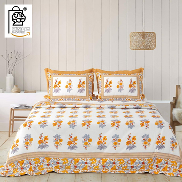 WSOKO COTTON Jaipur Weaves Bedsheet King Size 100% Pure Cotton 400TC Bed Sheet with 2 Pillow Covers, Super Soft Cozy Bedsheets Set,108x108 inches/ 9ftx9ft (Floral&nbsp; Super King)